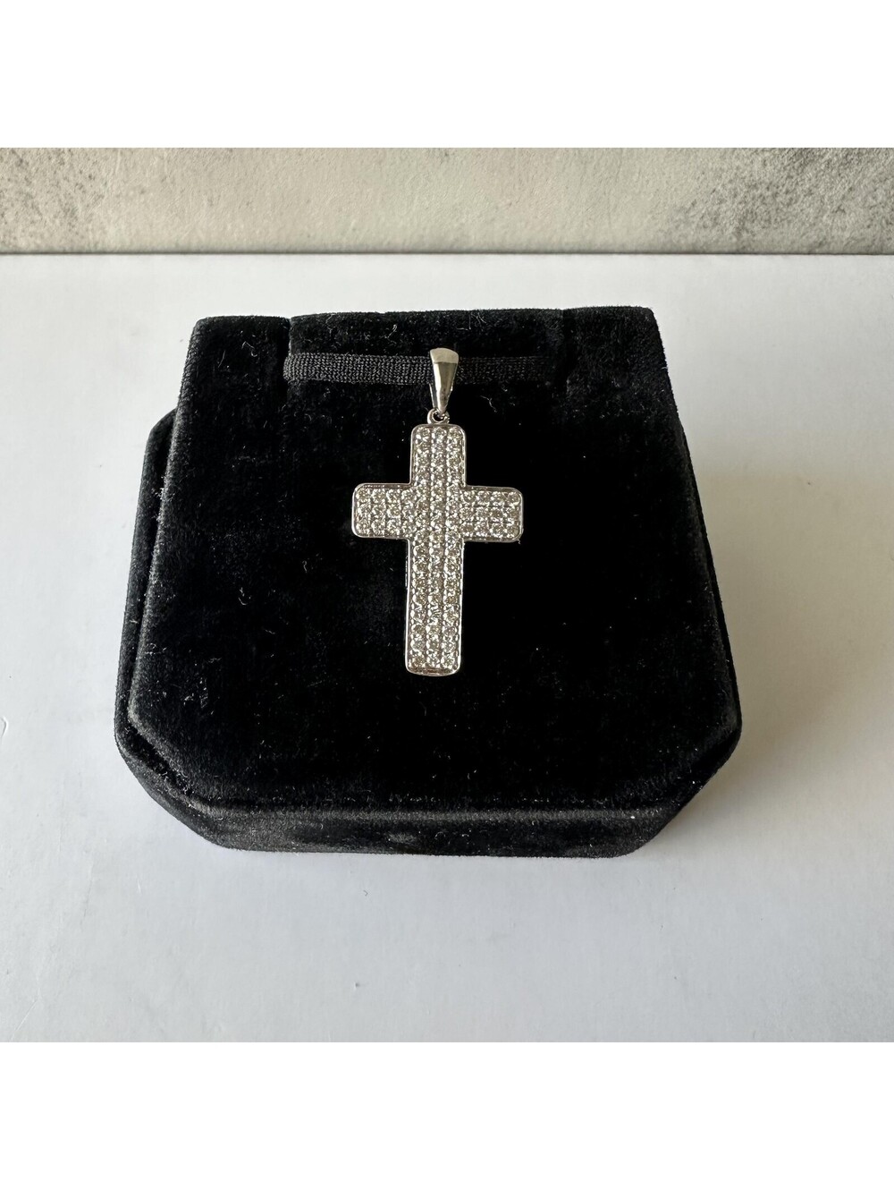 Pave Natural Diamond Cross Pendant in 14kt White Gold, 1.03ctw, New